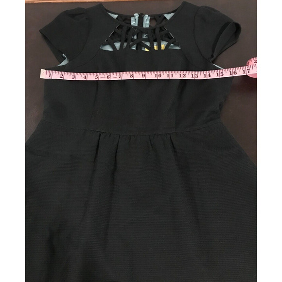 Anthropologie Maeve Black Aria Lattice Cut Fit & Flare S/S Mini Dress - Size 2 - Picture 8 of 13